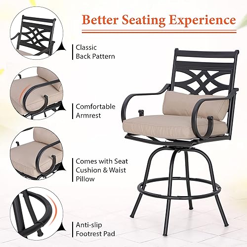 Miniatura 10 de Sophia & William Juego de bar de patio de 5 piezas para exteriores con 4 taburetes giratorios con cojín rojo y 1 mesa cuadrada de altura de barra