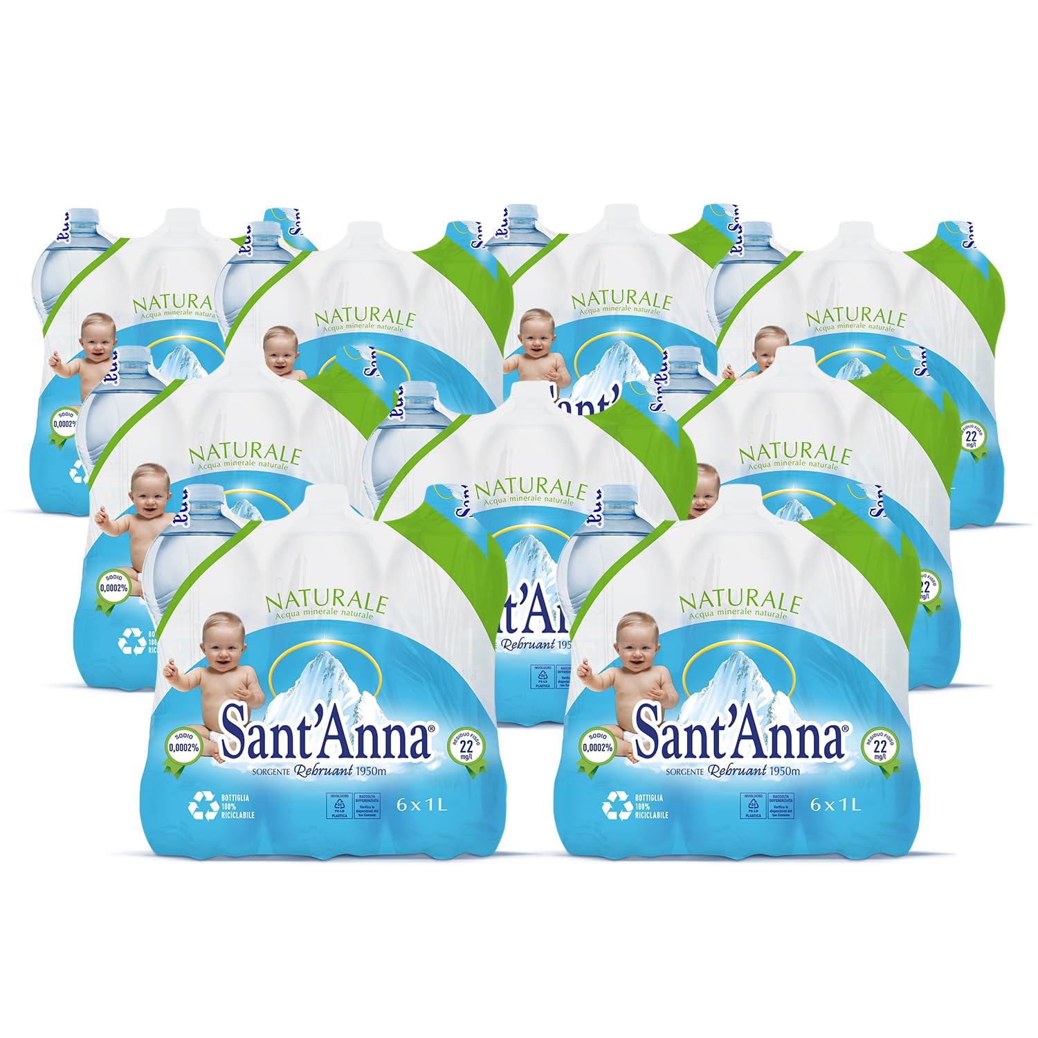 Acqua Sant'Anna Pack 1,0L Naturale | 54 bottiglie | Acqua Minerale Naturale Oligominerale Minimamente mineralizzata | Bottiglie di Plastica 100% Riciclabile