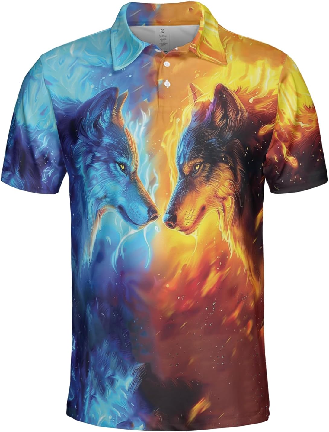 Wolf Lovers Polo Shirts for Men - Mighty Wolf Mens Polo Shirts Short Sleeve Golf Shirts Series 32