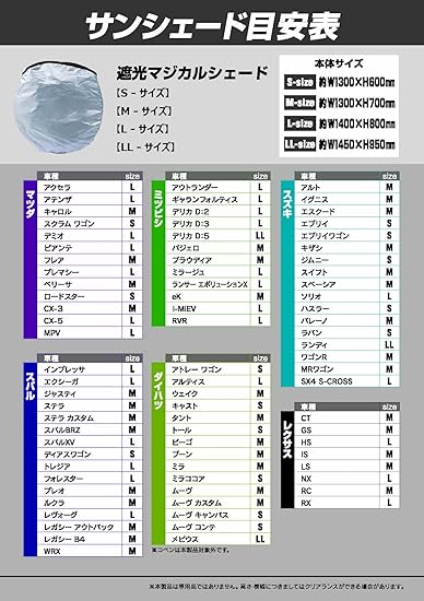 Amazon フロントサンシェード 車用遮光マジカルシェード 断熱 日よけ 吸盤なし折りたたみ カーサンシェード 軽量 コンパクト 収納袋付き L サイズ 140 80cm 車 バイク 車 バイク