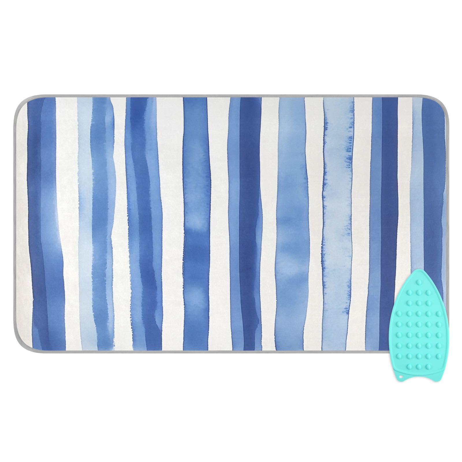 pnyoin Portable Ironing Mat Retro Classic Blue Stripes Travel Ironing Pad with Silicone Iron Rest for Steam Pressing on Tabletop or Bed Heat Resistant Portable Quilting & Travel Blanket