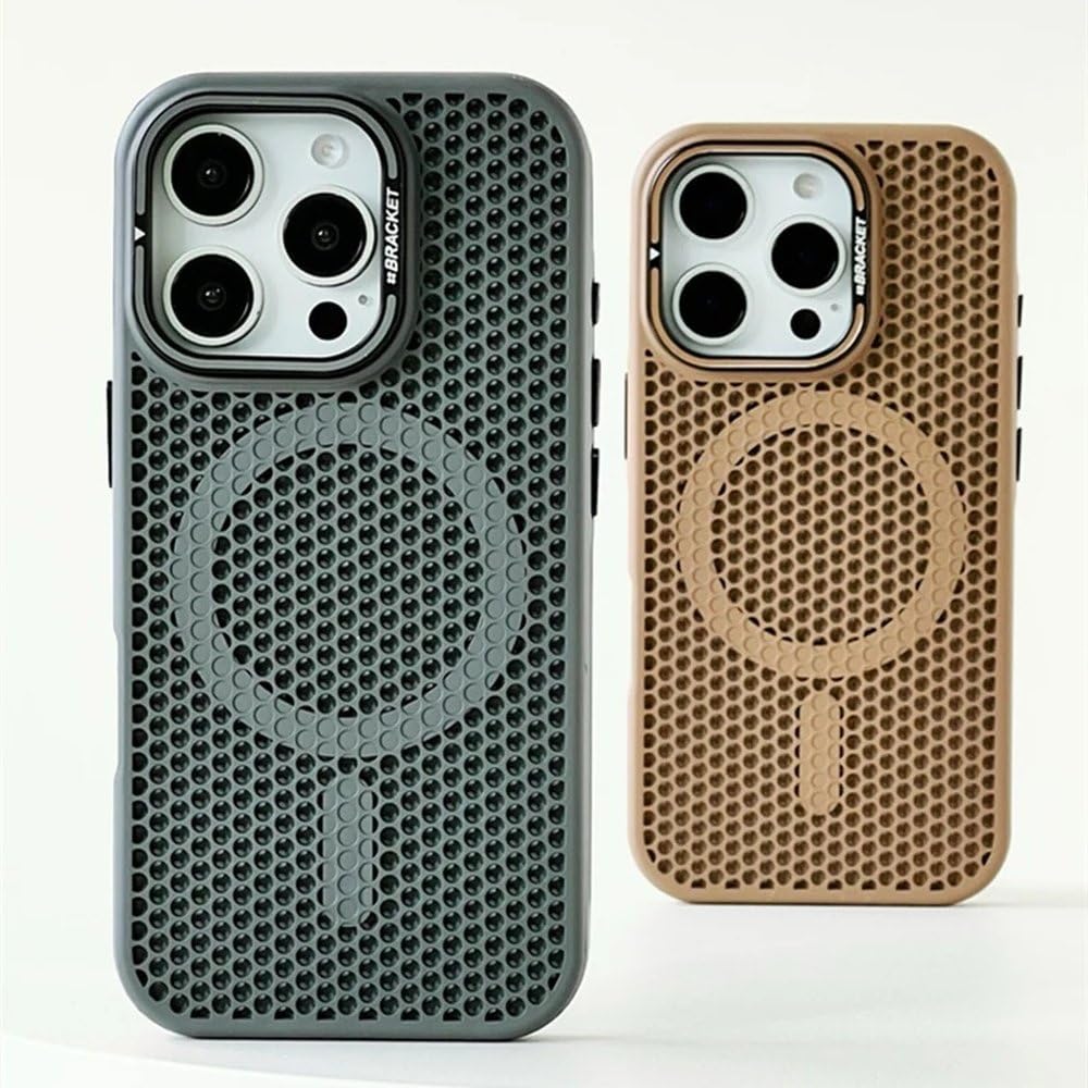 Custodia di raffreddamento a griglia a nido d'ape per iPhone 17 16 15 14 13 12 Pro Max 17air 16plus con supporto per obiettivo in lega e cover per ricarica wireless, rosa, per iPhone 12 Pro
