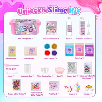 iKidiki Unicorn Slime Kit, Slime Making Kit Toys for 6 7 8 9 10 11 12 Year Old Girls Craft Kits for Kids 6 7 8 9 10 11 12 Year Old Girl Gifts Easter Gifts for Kids Make Your Own Ice Cream Slime Set