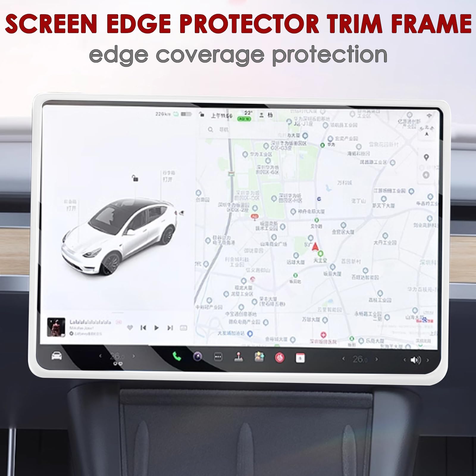 Screen Edge Protector Trim Frame Compatible with Tesla Model 3 Highland Model Y Juniper 2025 2024 2023 2022 2021 2020 Interior Center Console Cover Decor Strip Decorations Trim Accessories (White)