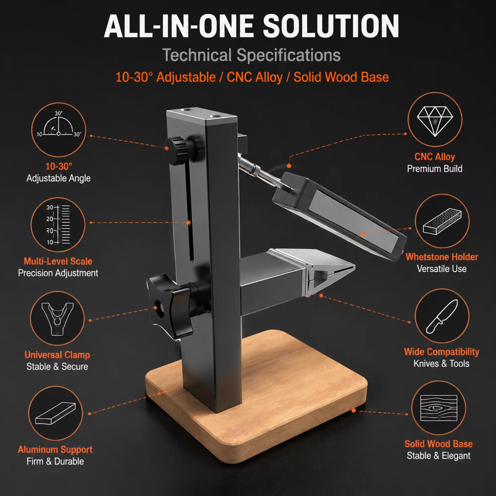 Profesjonalna ostrzałka do noży ze stopu aluminium CNC | z zestawem diamentów 360# i 600# i 800# i 1000#& oraz precyzyjną prowadnicą kątową 10° ~ 30° ze stałym systemem ostrzenia