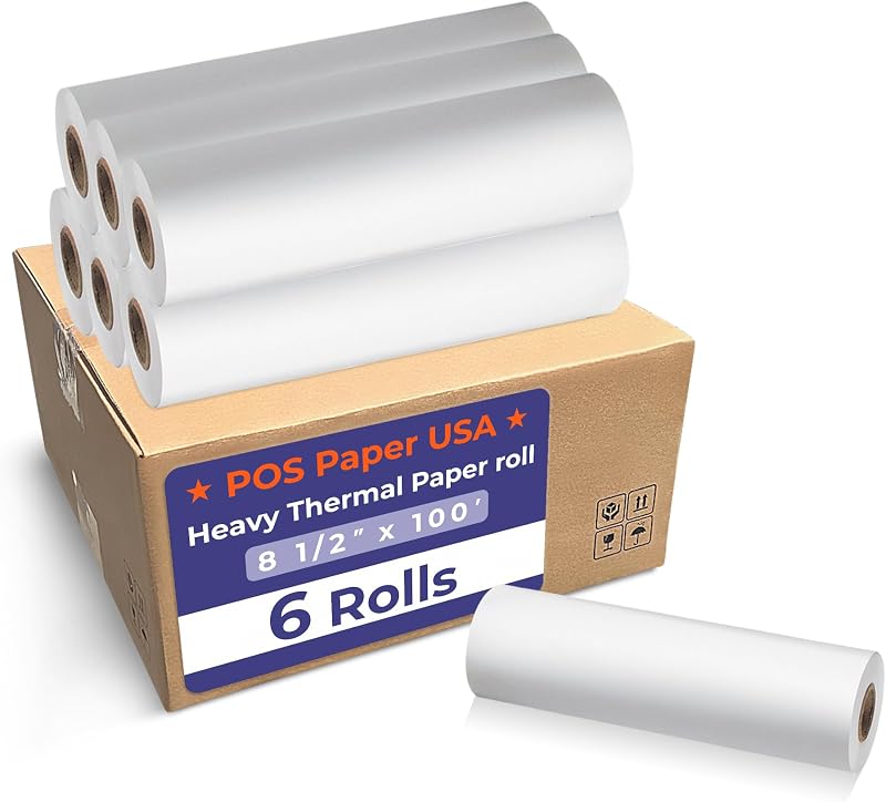 Papel térmico pesado de 8 1/2" x 100' para impresoras Brother PocketJet (6 rollos/estuche) - Sin BPA