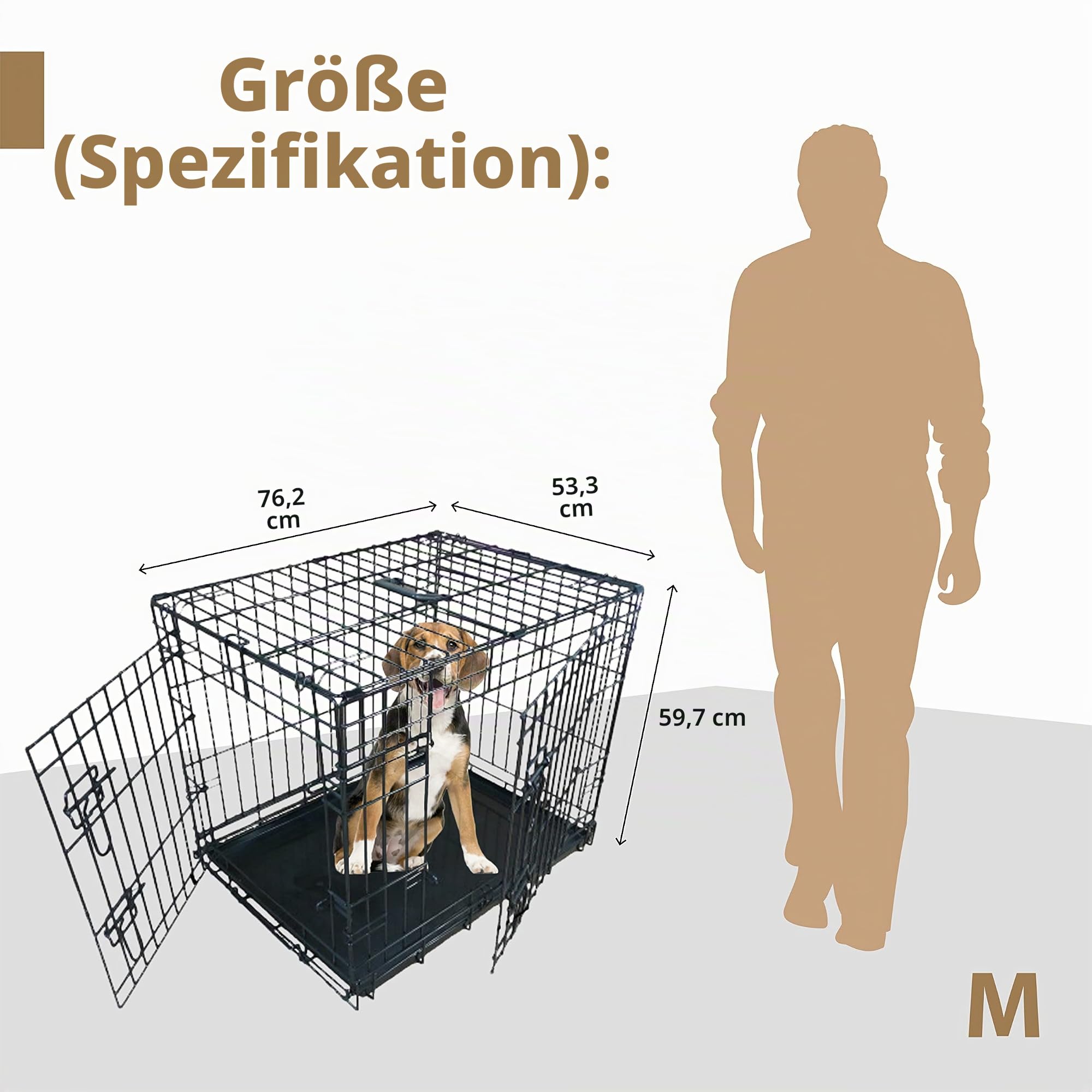 Ellie-Bo Hundekäfig, für kleine bis große Hunde, zusammenklappbar, Bodenschale aus Metall lässt sich herausnehmen, aber nicht zerbeißen, 2 silberfarbene Türen, mittelgroß mit ca. 76 cm, schwarz