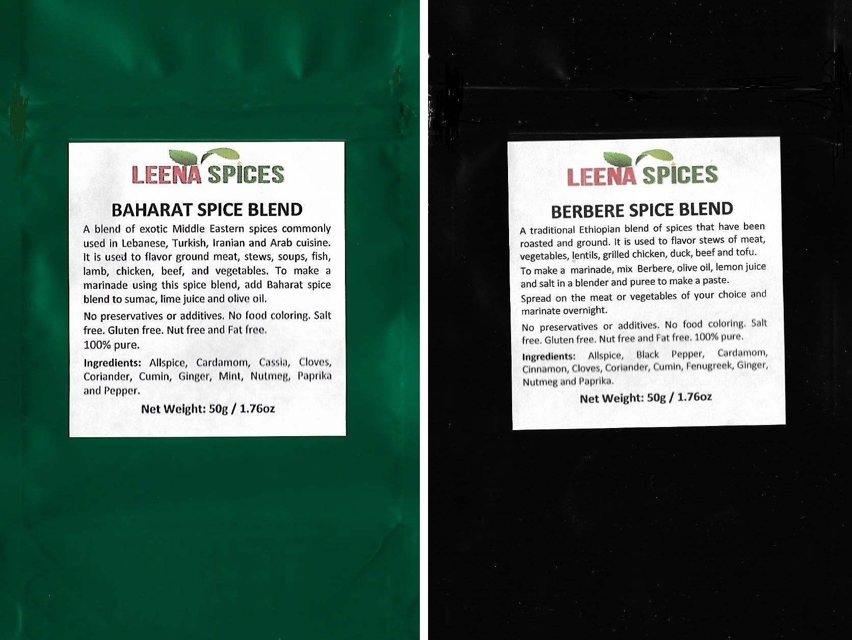 Leena SpicesBaharat And Berbere Spice Seasoning-Gluten Free Mild Blend-No Salt Or Food Color Mix - Delicious Persian,Turkish, Ethiopian And Arabian Flavor-Enjoy Authentic And Pure Quality Products.