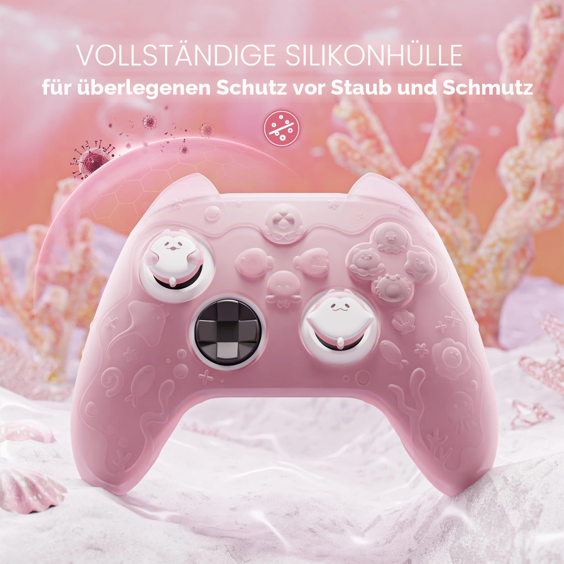 PlayVital Süße Schutzhülle für Xbox Series X/S Controller, Ocean Whisper Serie, Silikonhülle Cover für Xbox Series X/S Controller mit Joystick-Kappen&Schutzfolie, Rundumschutz (Pfirsichpink)