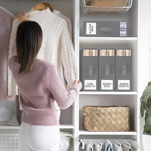Miniatura 7 de Paquete de 4 organizadores y almacenamiento de sábanas, contenedores de almacenamiento plegables resistentes con ventana y etiqueta, almacenamiento