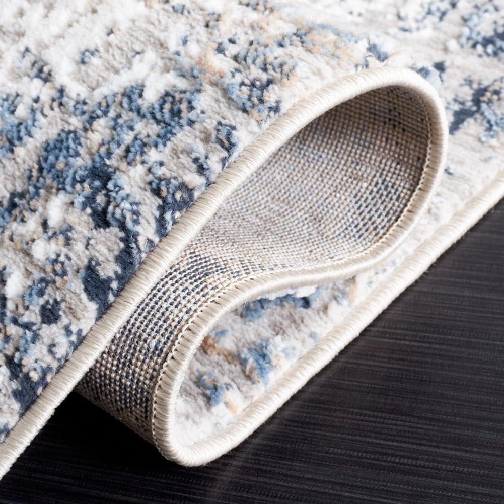 SAFAVIEH Parker Collection Area Rug - 9' x 12', Taupe & Ivory Blue, Contemporary Design, Stain Resistant, Ideal for High Traffic Areas in Living Room, Bedroom & Dining Room (PRK101E-9)