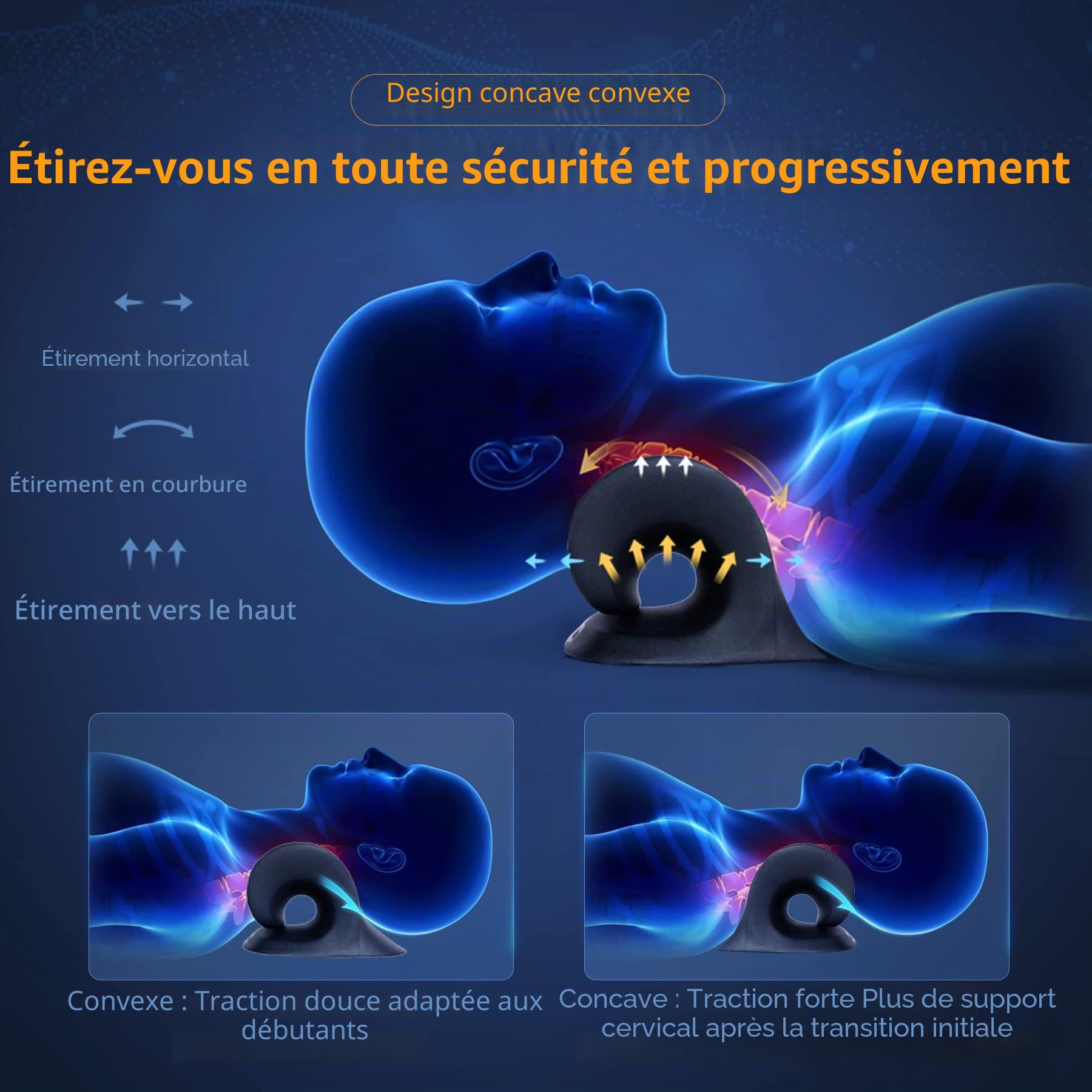 Étireur de cou pour soulager les douleurs cervicales, relaxant chauffant pour le cou et les épaules avec coussin chauffant, oreiller chiropratique pour soulager la douleur TMJ et alignement de la