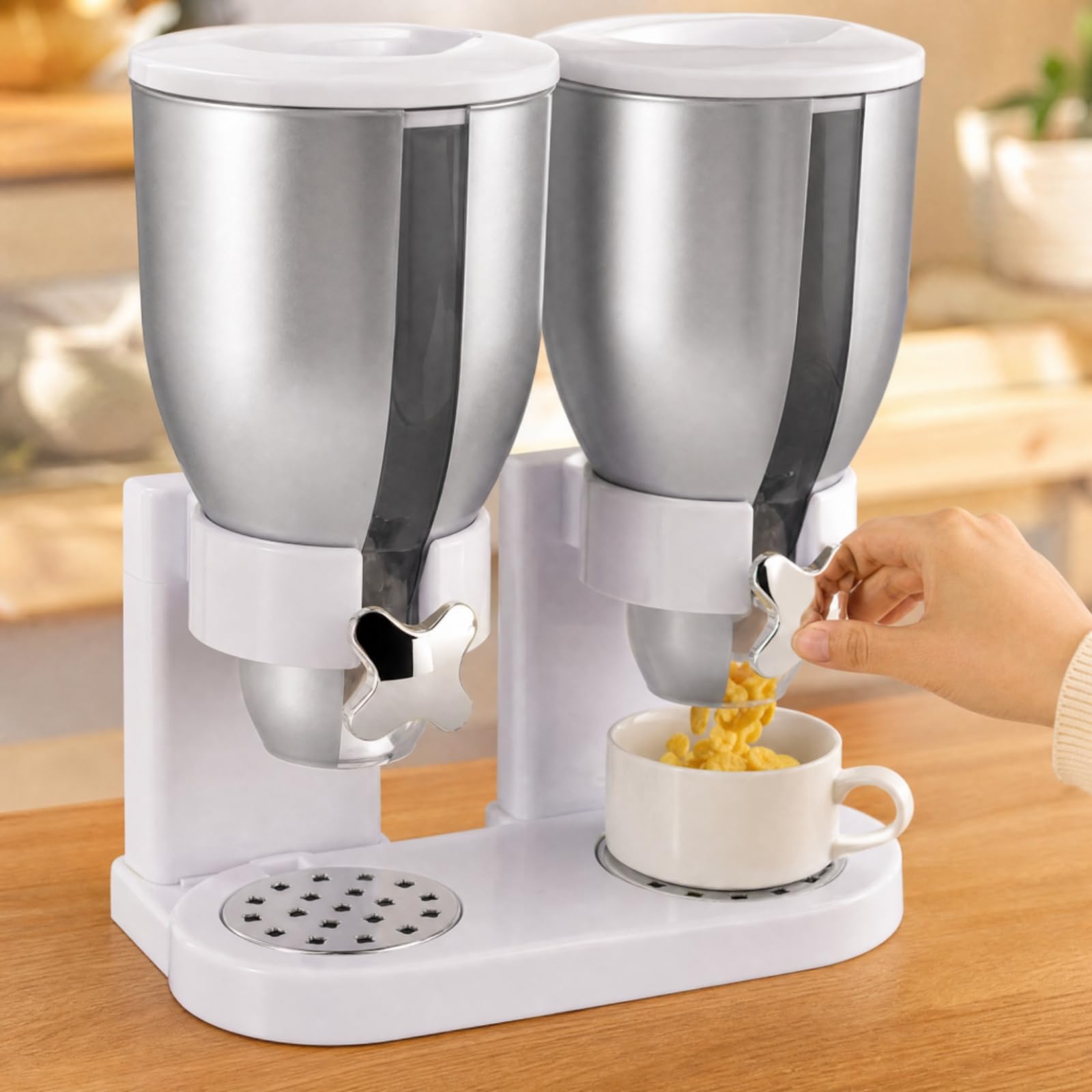 Dispenser per Cereali Due Scomparti Dosatore Preciso Facile da Usare per Area Self-Service Alimentare, Oro 4L Doppio