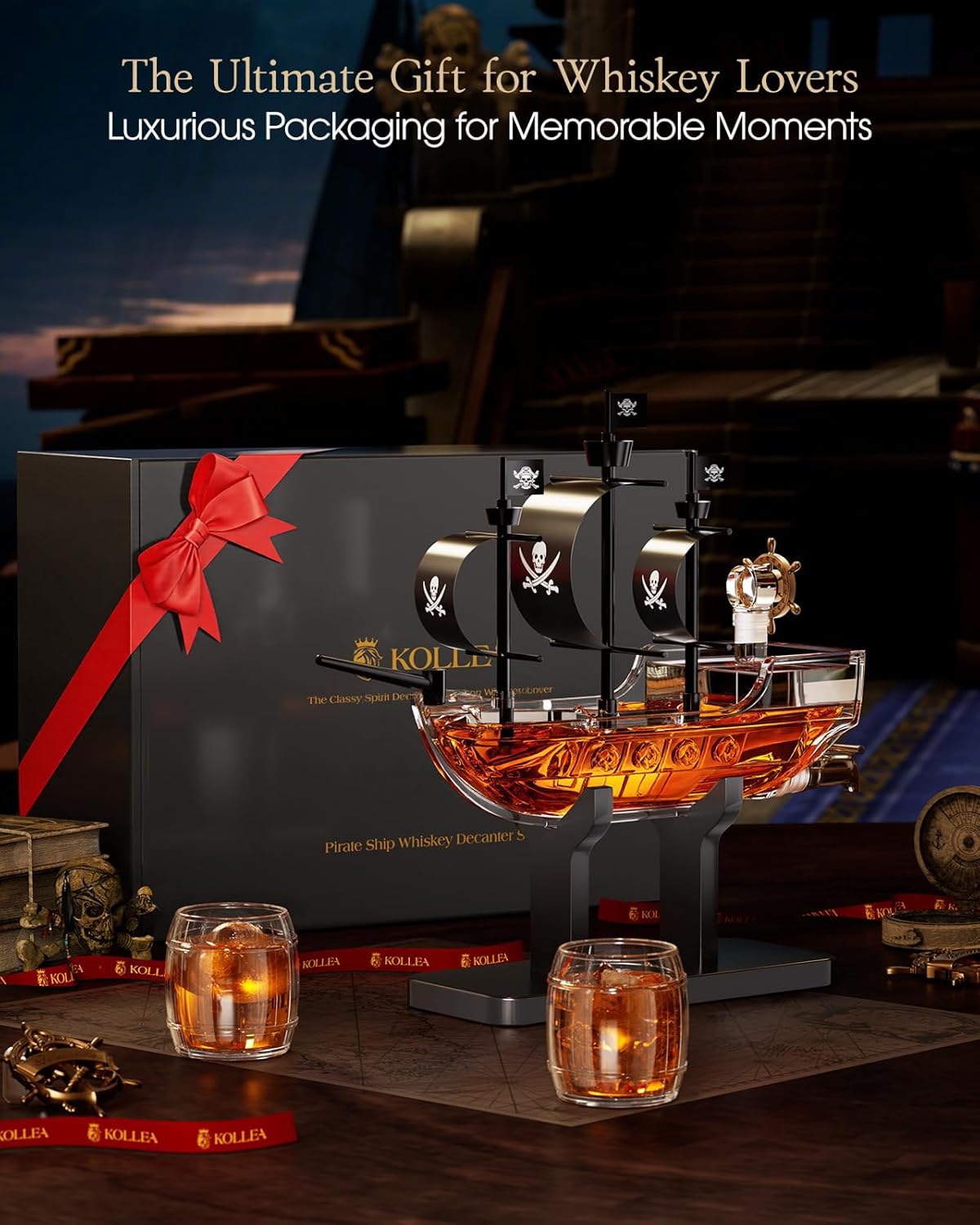 Kollea Birthday Gifts for Men Dad, Pirate Ship Whiskey Decanter Set with 2 Glasses, Liquor Dispenser for Home Bar, Funny Gift Ideas for Him, Husband, Father, Boyfriend, Christmas, Sailor & Captain - Image 8