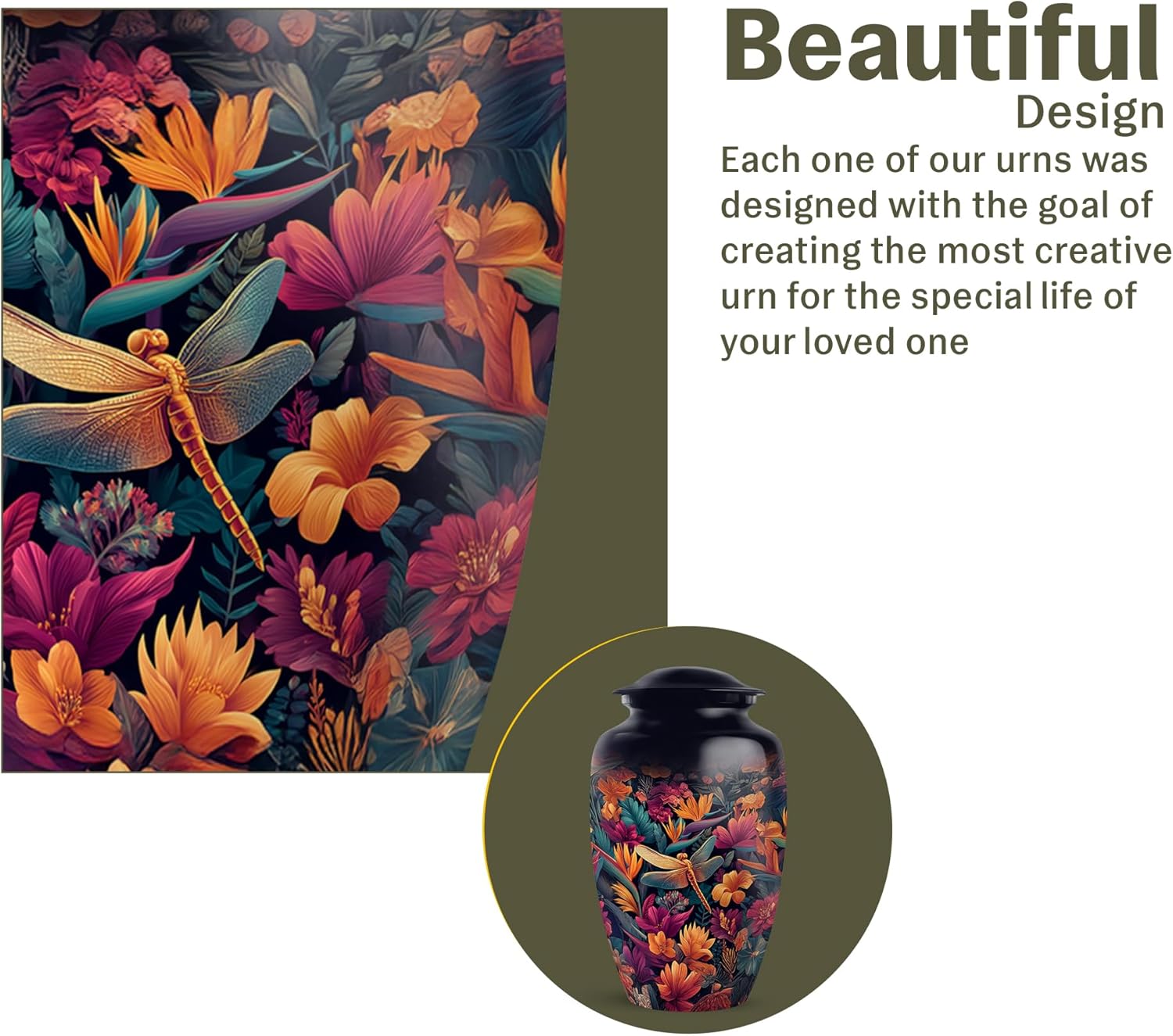 Fashionzaadi Vivid Dragonfly urn for Ashes Adult Male in 10 inch,Cremation urns for Human Ashes Adult Man, Urn for mom and dad