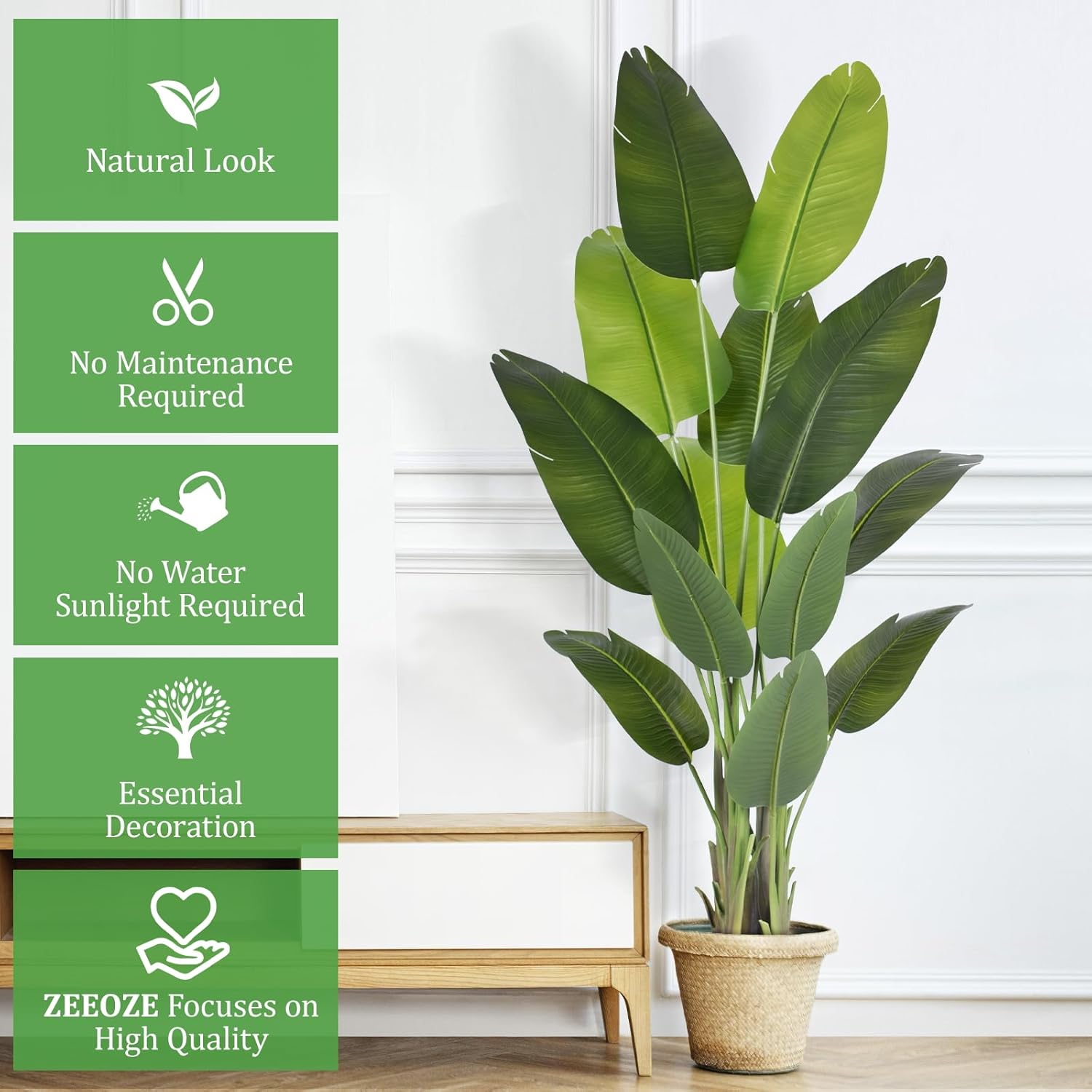 Artificial Bird of Paradise Plant 6Ft Tall Fake Tropical Palm Tree Large Fake Plants with 13 Silk Banana Leaves Faux Plant Indoor Decor Trees with White Pot for Home Bedroom Living Room Office - Image 9