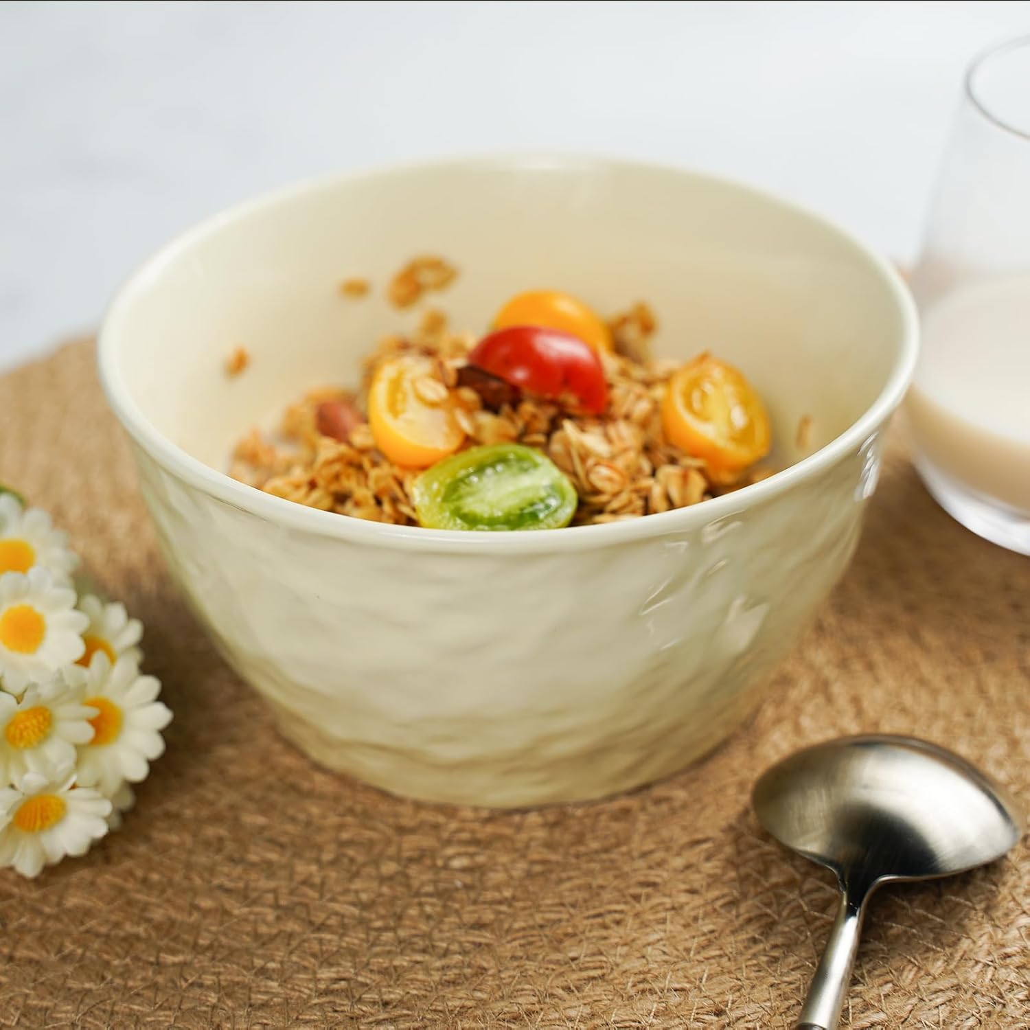 Plates and Bowls Sets, 12 Pieces Ceramic Dinnerware Sets, Highly Chip and Crack Resistant, Service for 4, Cream