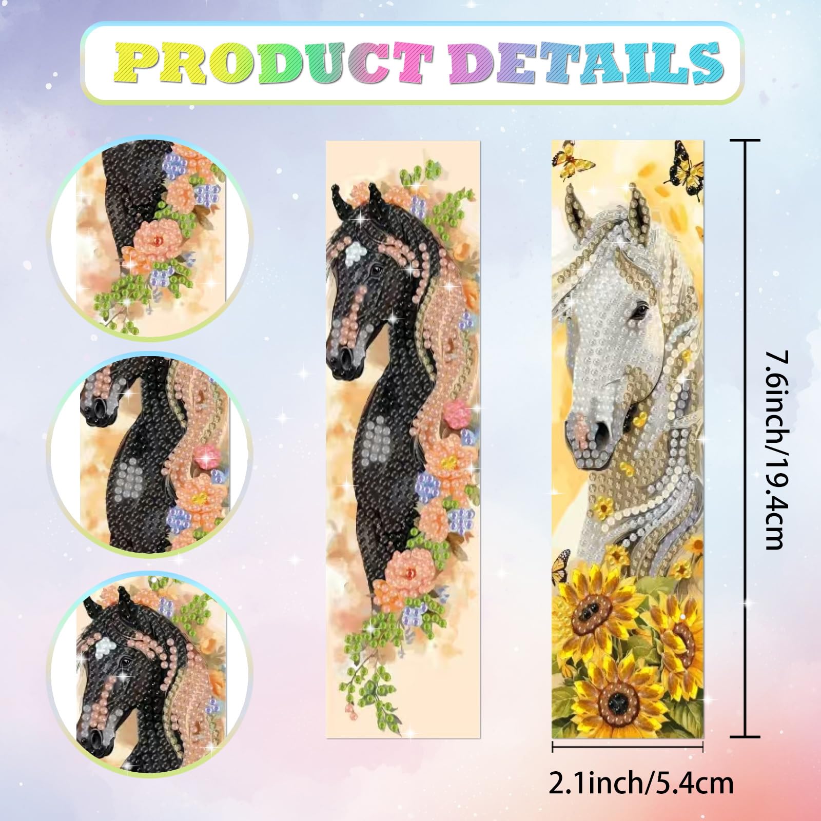beinkmake 10Pcs Horse Flower 5D Diamond Art Bookmarks Floral Diamond DIY Painting Bookmarks Rhinestones Beaded Acrylic Tassel Bookmark for Adult Beginner Crafts - Image 2