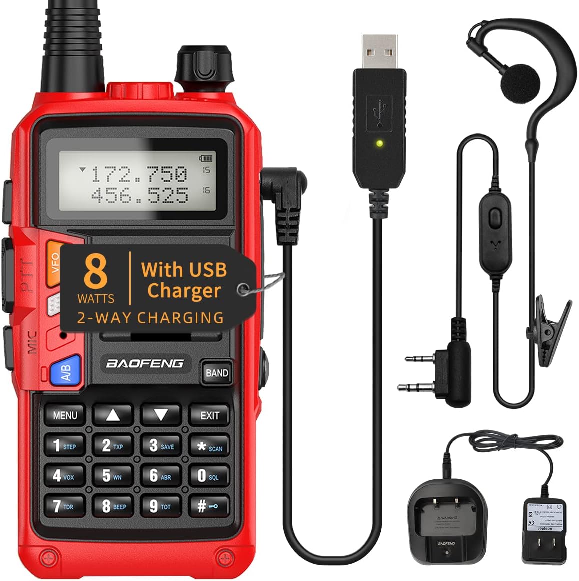 Ham Radio BaoFeng UV-S9 Plus 8W High Power Tri-Power Ham Two Way Radio with 2200mAh Larger Battery USB Charger Cable Rechargeable Walkie Talkie