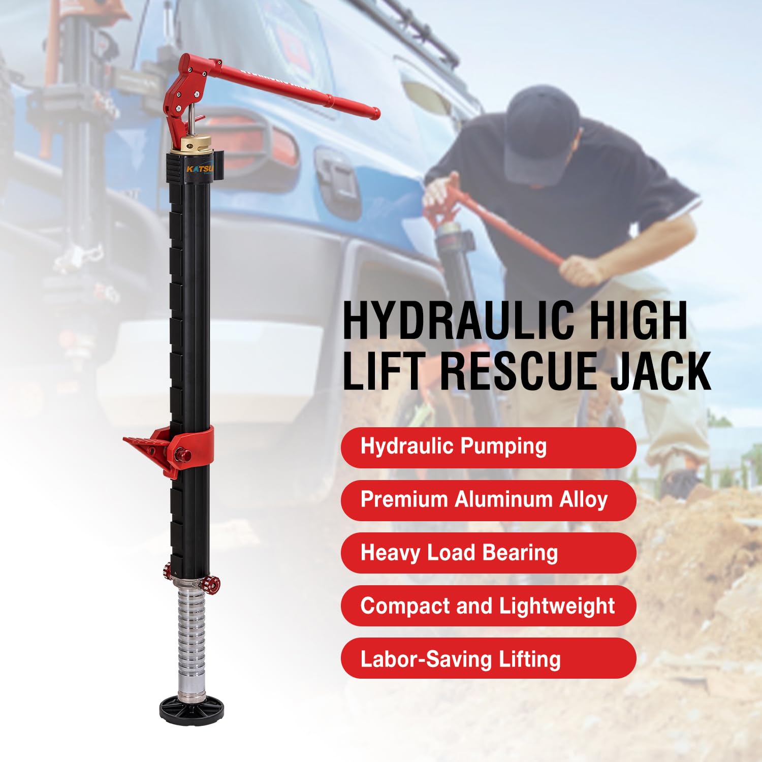 KATSU Farm Jack Heavy Duty, Cric Hydraulique 2 Ton Capacité de Charge, Alliage d'Aluminium, Cric de Levage Voiture Véhicule Offroad pour 4x4 VTT Tracteurs Camions 161199
