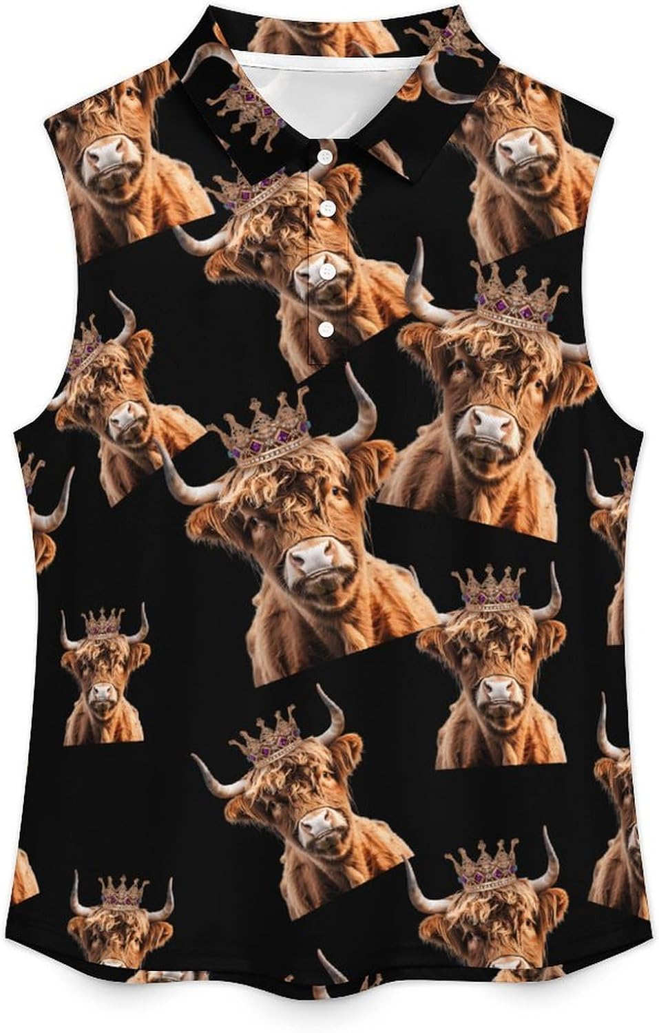 Highland Cow of King Women's Sleeveless Polo Tank Top Print T-Shirt Tops Casual Tops Summer Workout