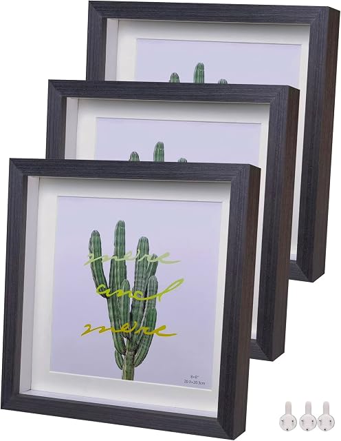 Shadow Box Frames 8x8 Black Picture Frame 3 Pack Photo Frames Made of Solid Wood and Real Glass Deeps 0.6in