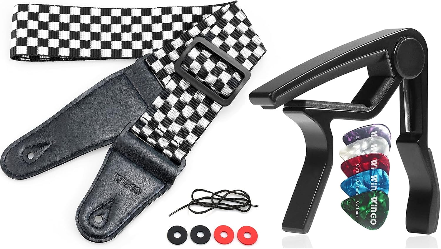 WINGO Guitar Capo and Guitar Strap Bundle for Acoustic Electric Guitars