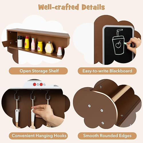 Miniatura 2 de Costzon Juego de cocina de esquina, juego de juguetes de cocina con luces y sonidos reales, refrigerador grande, máquina de hielo, horno,