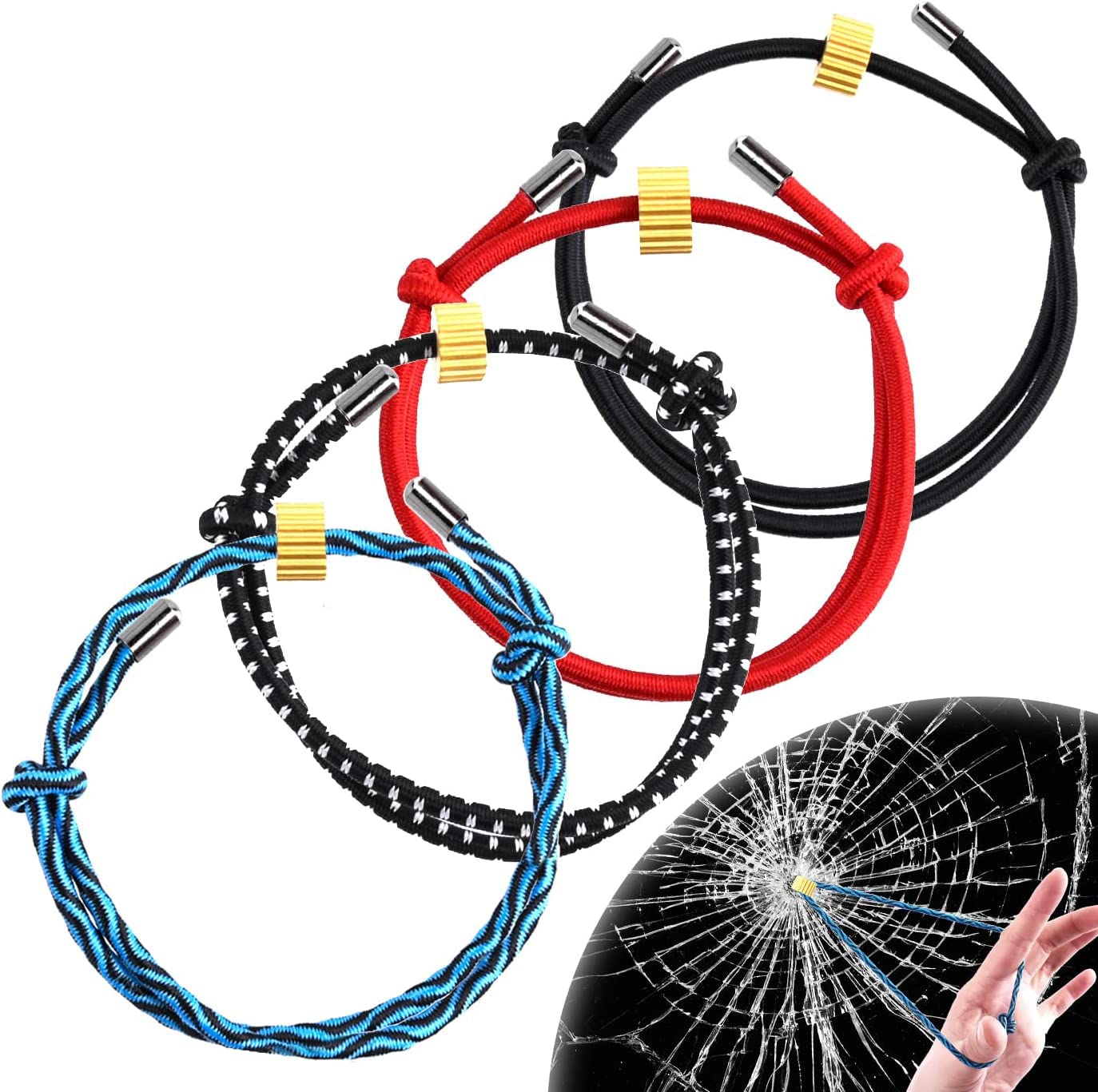 4 Pcs Unisex Modern Bracelet Car Window Breaker Emergency Glass Breaking Tool Wrist Strap with Tungsten Carbide Bead