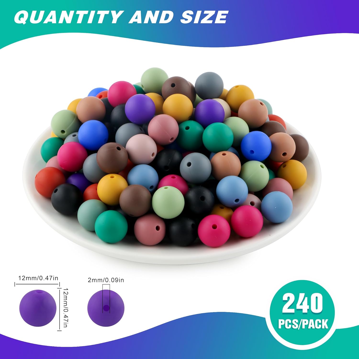 Sunrony 240Pcs 12mm Silicone Beads for Keychain Making, Mixed Color Round Silicone Beads for Pens and Necklace Bracelet Crafts Making (Multicolor Deep) - Image 2