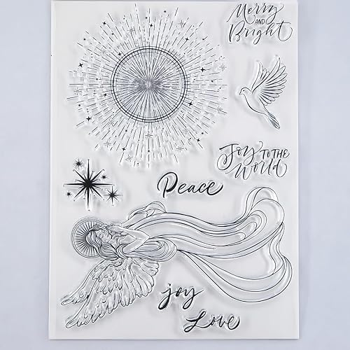 Kwellam Merry Christmas Star Joy Love Peace Merry and Bright Sellos transparentes para decoración de tarjetas y bricolaje Scrapbooking 3090606