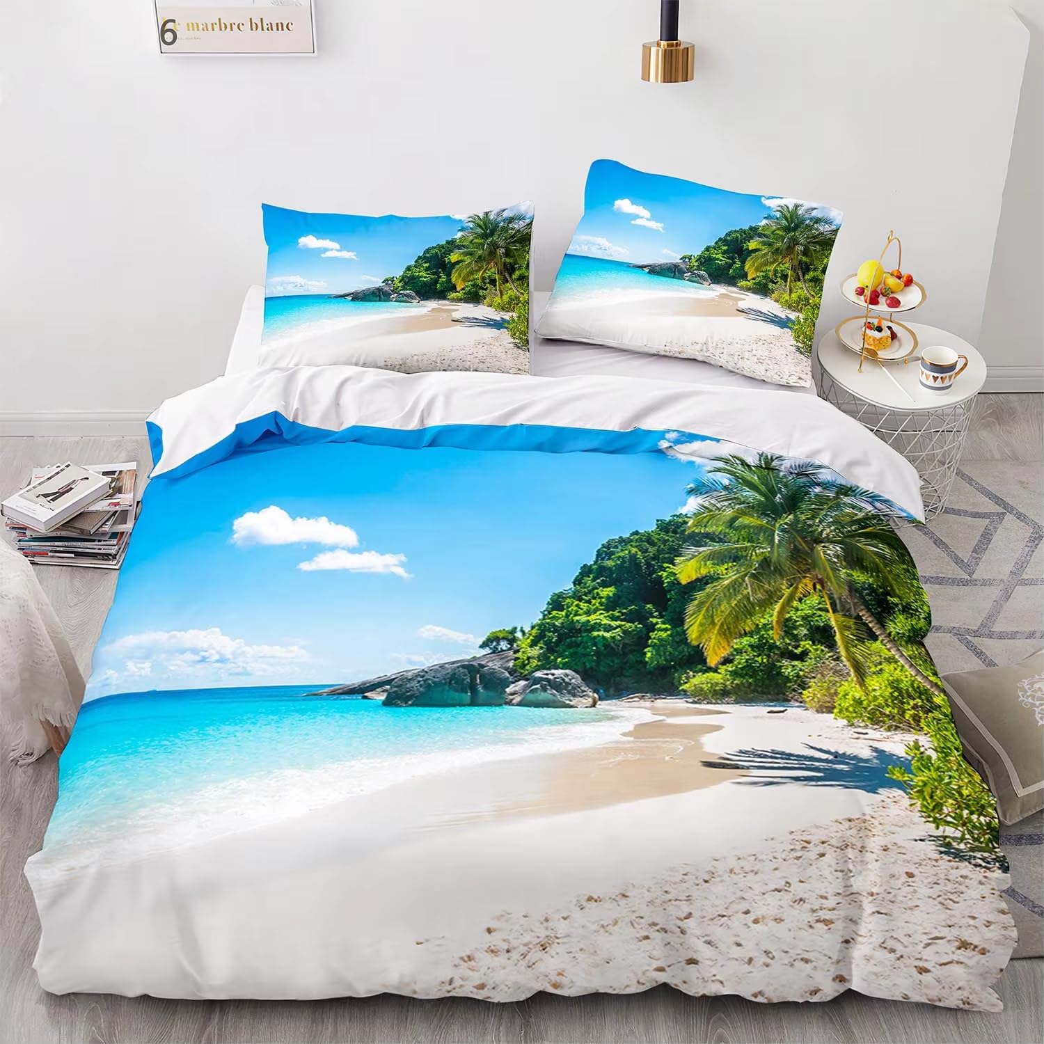 Parure de lit paysage marin 240 x 260 cm en textile haut de gamme texturé