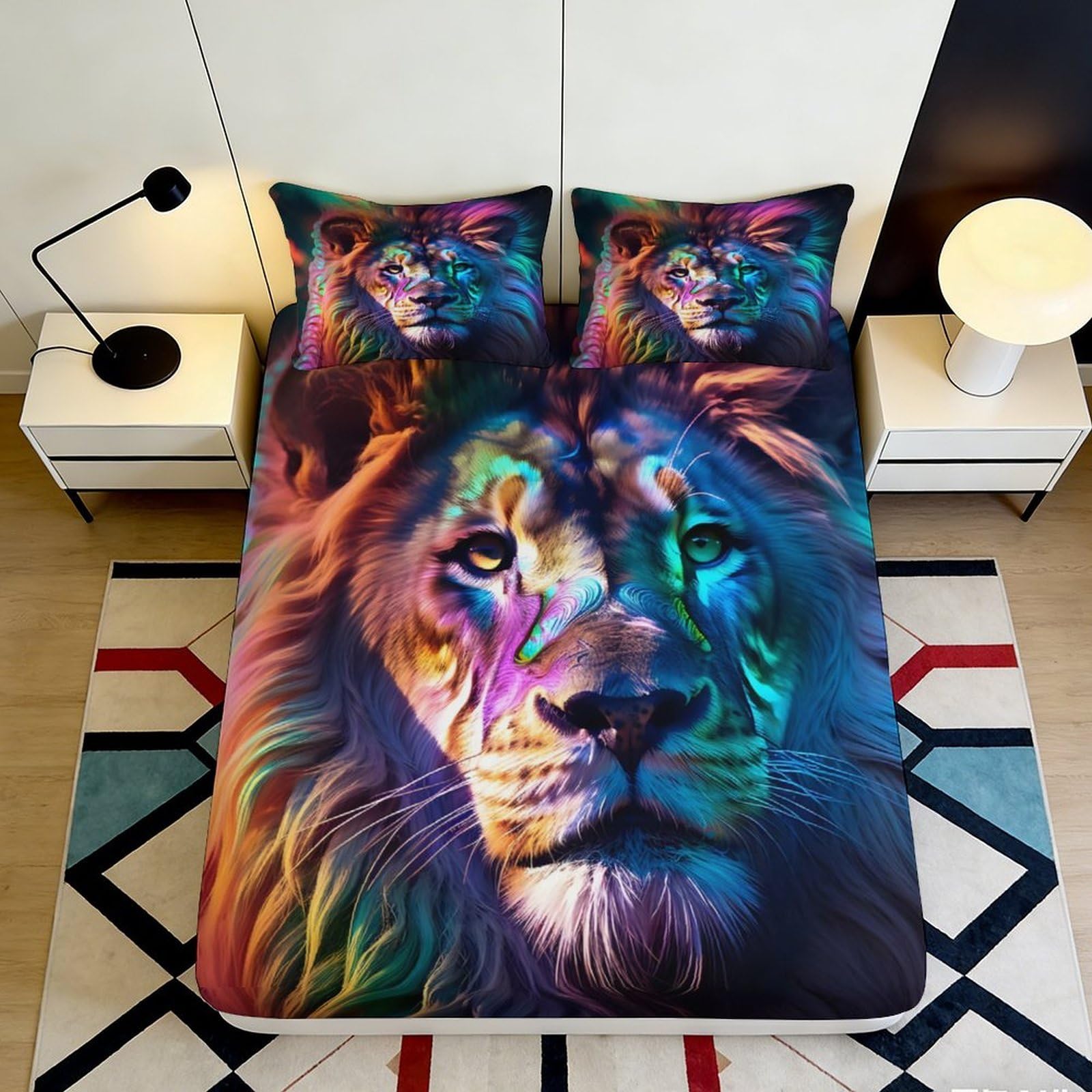 Jqzkxnhpbr Style-5 3D Printed Vibrant Lion Fitted Sheet Microfiber Soft Anti-Slip Decorative Wild Animal Bed Cover For Bedroom Dorm Mattress Protection 90X200x25cm