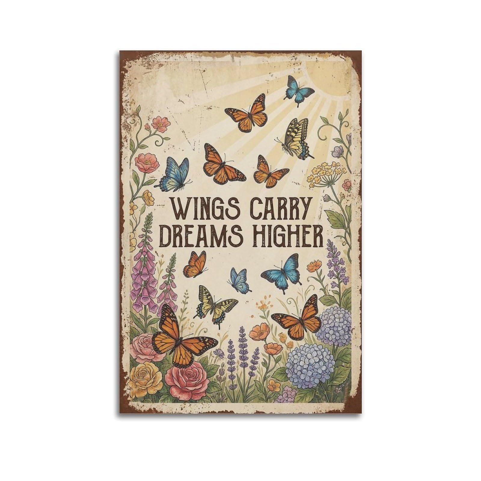 OKAHYS Butterfly Garden Illustration Poster Wings Journey Modern Decorative Canvas Prints - Ideal Wall Art for Family, Man Cave, Game Room, Boys & Girls Bedroom 12x18inch