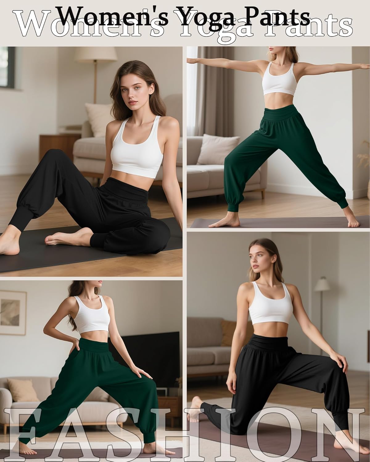 2 Pack Women's Yoga Joggers, Cozy Sweatpants with Pockets Casual Loose Comfy High Waisted Lounge Pants - Image 3