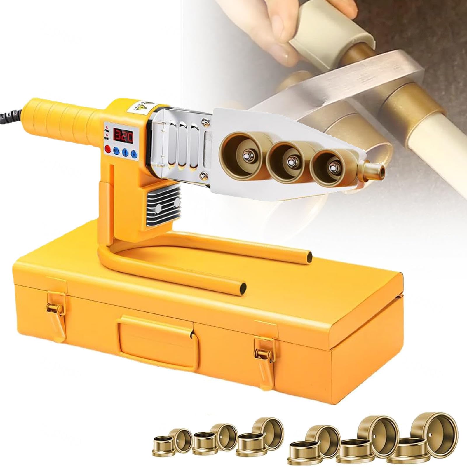 Kit saldatrice per tubi in plastica, saldatrice per tubi in plastica PPR/PE/PB, 20/25/32/40/50/63 mm con display digitale della temperatura e controllo 0-320 ℃, utensili per installatori