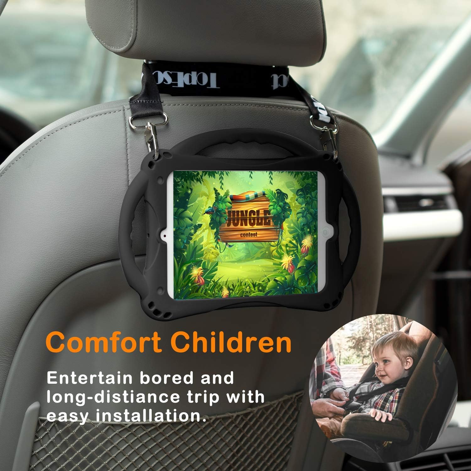 TopEsct Kids Case for iPad Mini 5 4 3 2 1,Silicone Childproof for All Kinds of iPad Mini, Built-in Handle Stand, Comes with a 2-4 Feet Adjustable Strap. (Black)