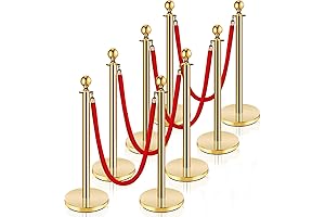 8 PCS Stainless Steel Crowd Control Gold Stanchions with Red Velvet Ropes