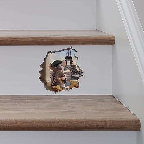 Miniatura 6 de Calcomanía de pared 3D con agujero de ratón de la torre Eiffel francesa