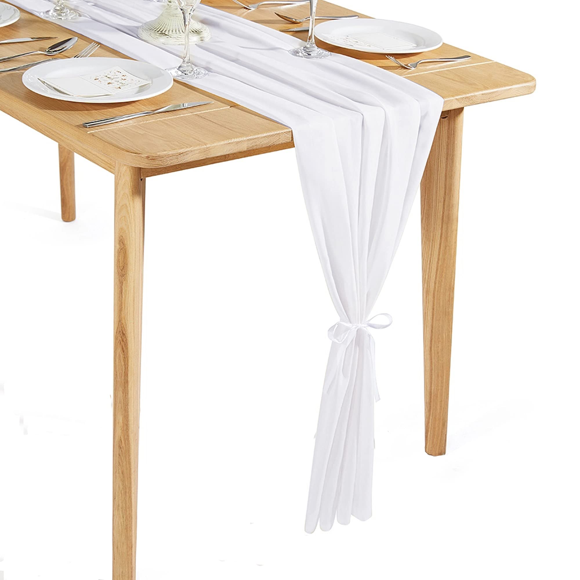 Time To Sparkle #02 White 1Pc 10Ft Chiffon Table Runner Wedding Decor 28X120 Inches Gauze Table Runner Rustic Sheer Table Decor For Romantic Bridal Shower Baby Shower Birthday Party White