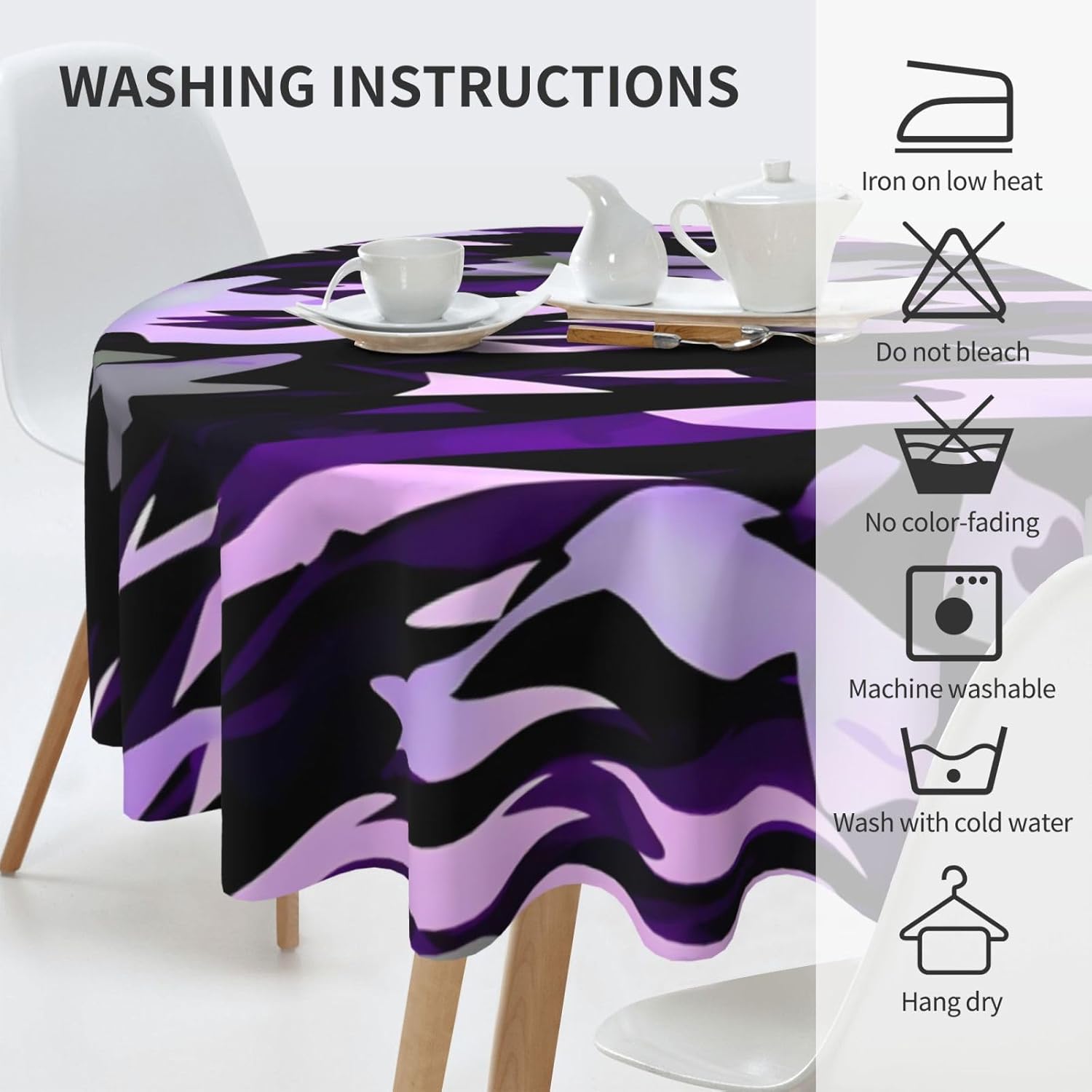 American Camouflage Purple Print Wrinkle Free Dining Table Cover for Birthday Party Farmhouse Tablecloths Up to 60 x 60 Inches