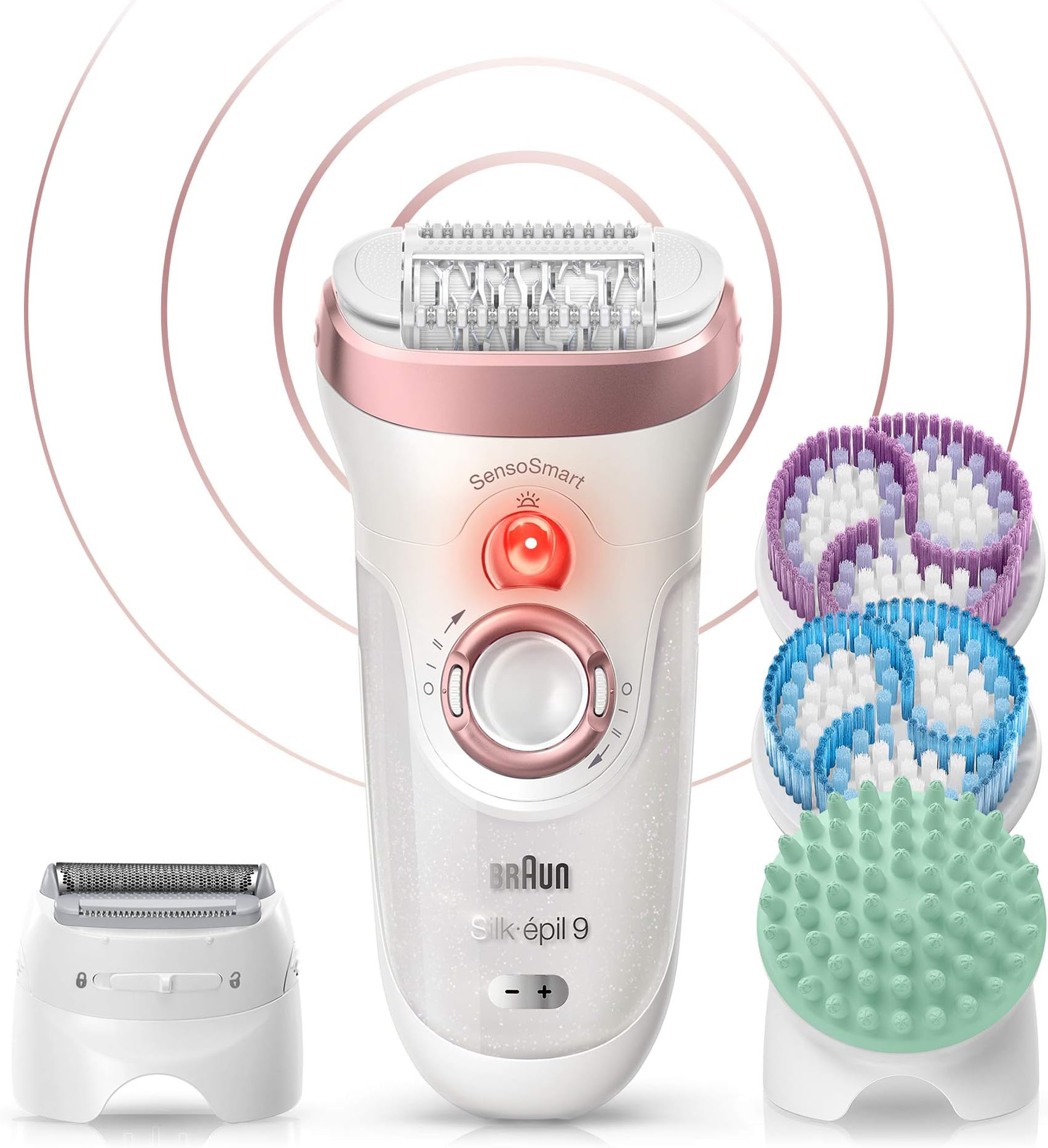 Braun Epilator for Women- Silk Epil 9, SES 9/897 Skin Spa SensoSmart-Wet & Dry, Legs, Body & Face-4 In 1,9 Attachments With A Travel Pouch