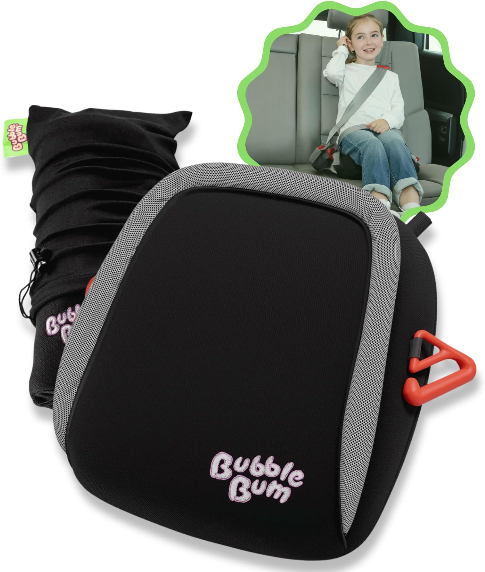 BubbleBum Inflatable Booster Car Seat – Foldable, Lightweight, Backless Travel Booster Seat for Kids, Portable Carseat for Toddler, Fits 3 Across, Compact for Uber - Ages 4-11 Year Old, - Black