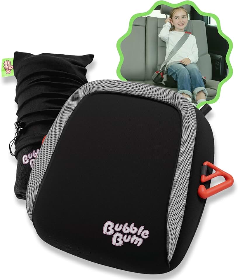 BubbleBum Inflatable 增高椅墊 安全座椅 – Foldable, 輕便, Backless 旅行 增高椅墊 Seat 適用於 孩童, Portable Carseat 適用於 幼兒, Fits 3 Across, 輕巧 適用於 Uber - Ages 4-11 Year Old, - Black