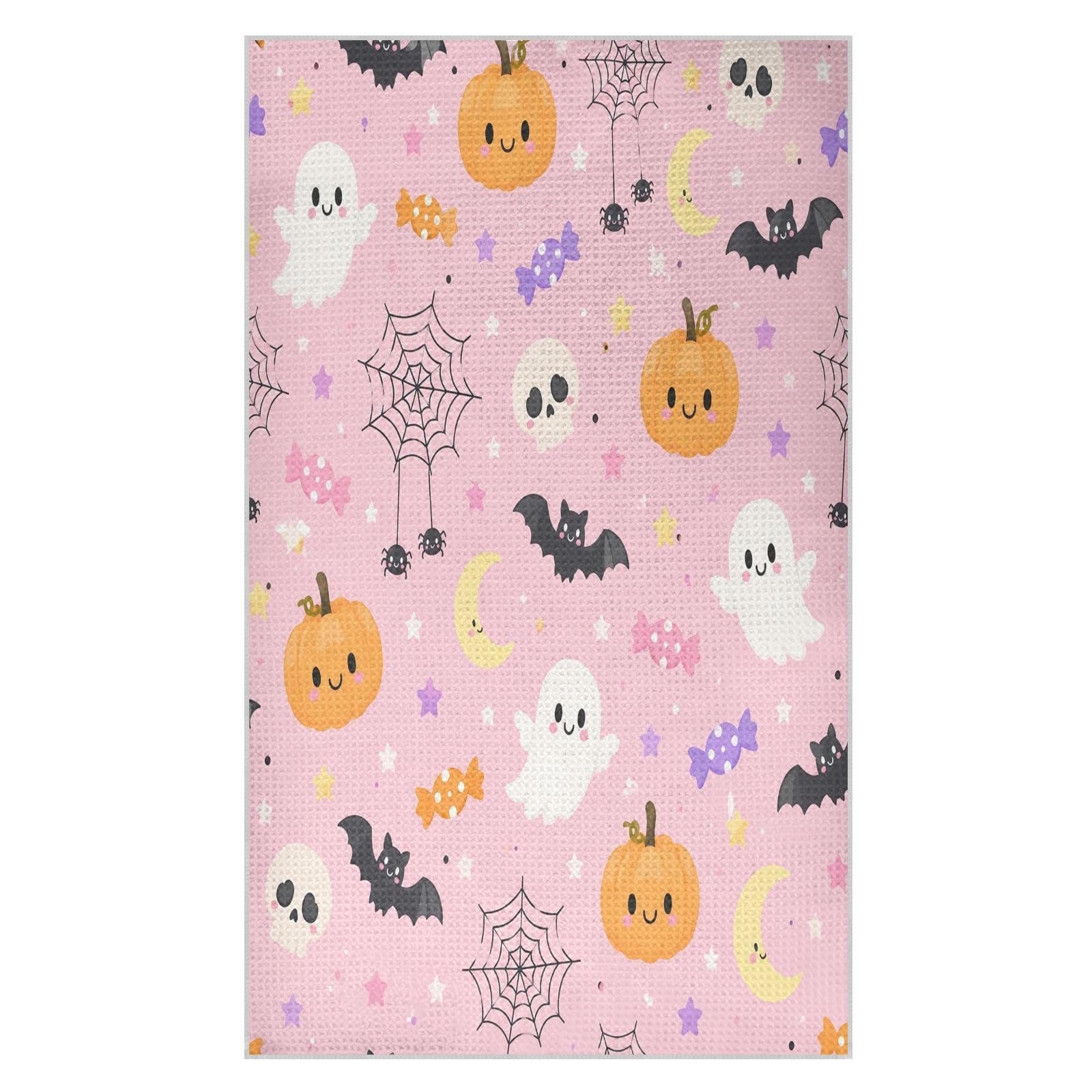 Lyeorm Pumpkin Bat Pattern Waffle Weave Kitchen Towels 18x30 Inch Soft Absorbent Microfiber Dish Cloths