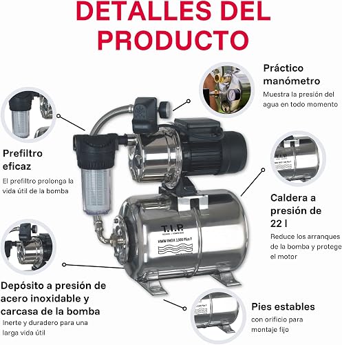 T.I.P. 31155 Domestic Waterworks, HWW Inox 1300 Plus F, Stainless Steel with Pre-filter - 5