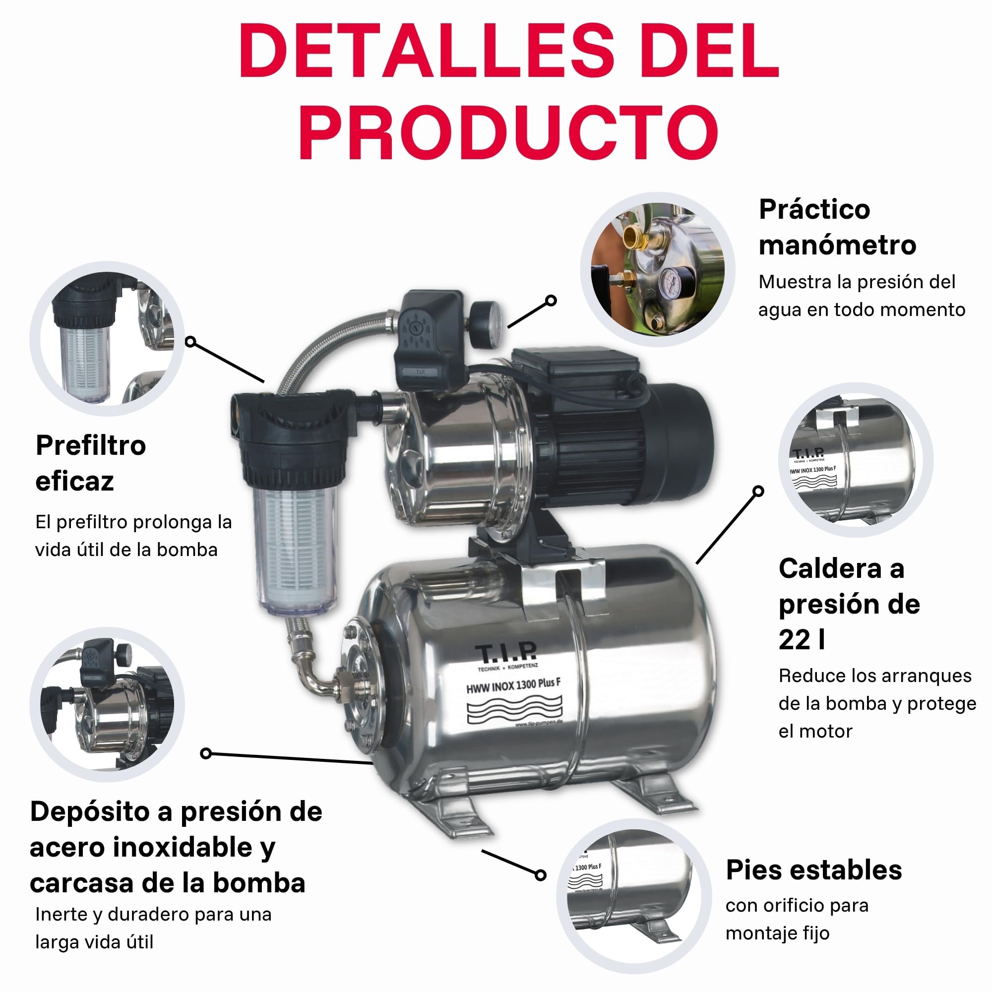 T.I.P. 31155 Grifería doméstica HWW Inox 1300 Plus F acero inoxidable con prefiltro