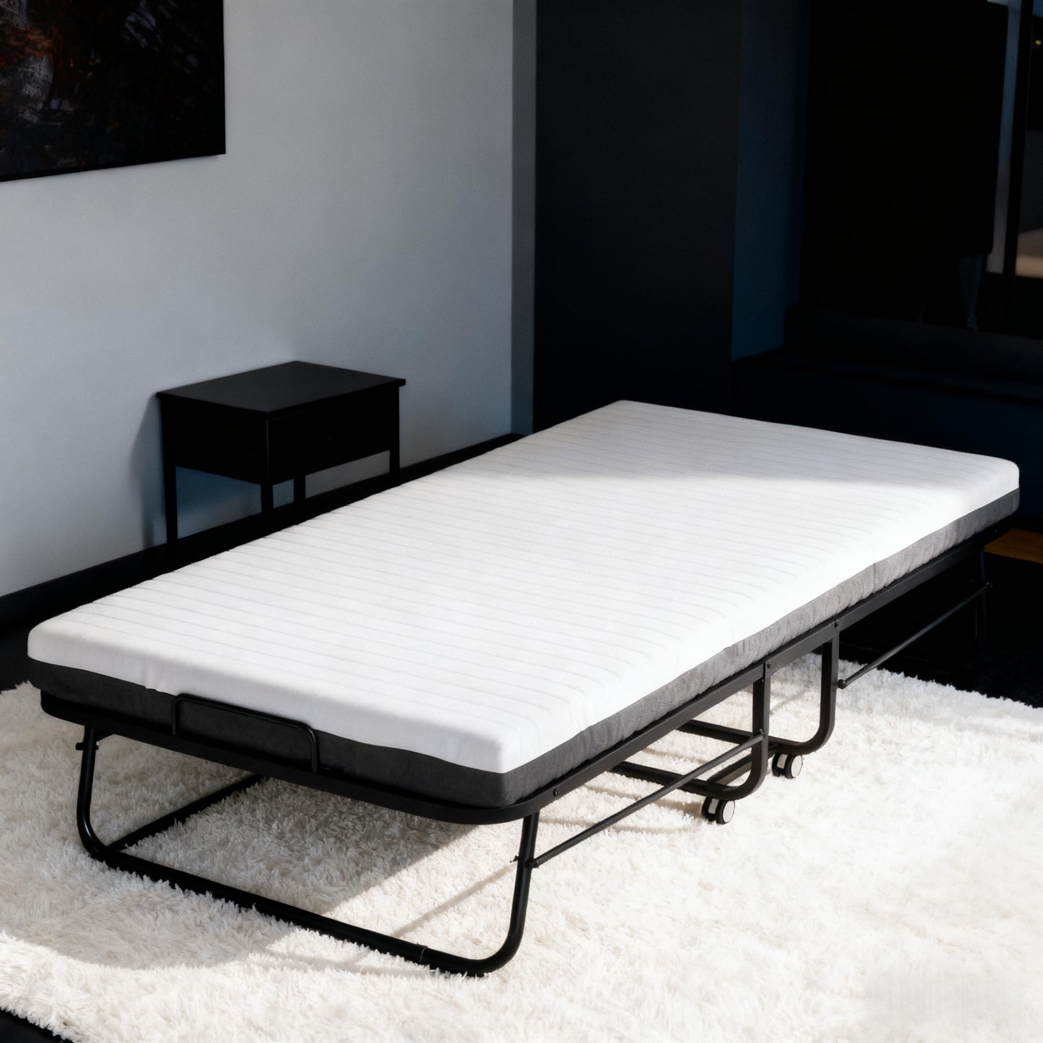 Klappbett 80x190 cm Erwachsene mit ca.13 cm Matratze aus Gedächtnisschaum Gästebett Klappbar Metallrahmen Klappbetten mit Rollen Reisebett Faltbares Metallbett Stabil bis 210 kg belastbar
