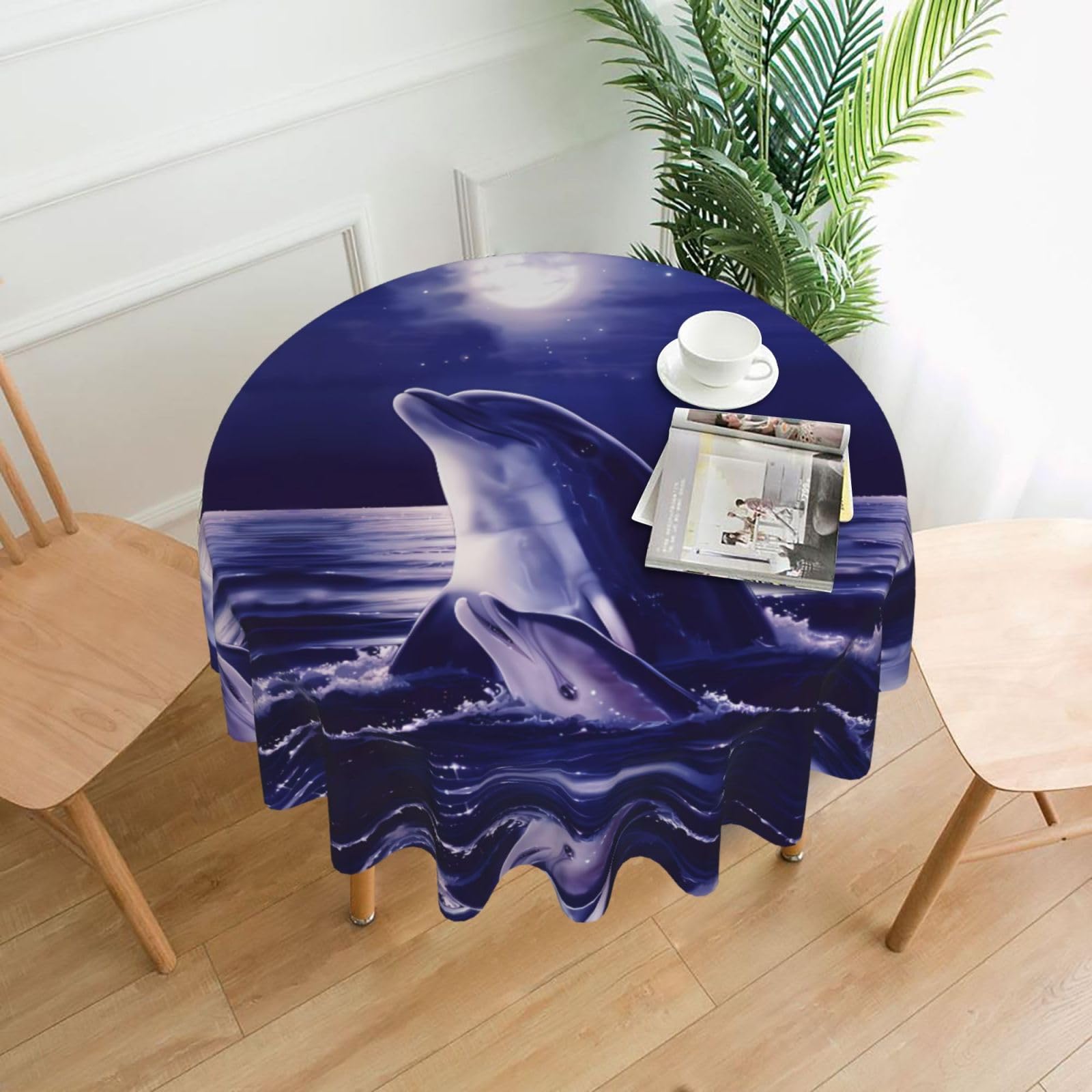 Hjfczh Black Glitter Dolphin Prints Round Table Throw 60 Inch - Waterproof Table Cover - Soft & Wrinkle Resistant Decor Layer For Dinners, Parties & Everyday Use