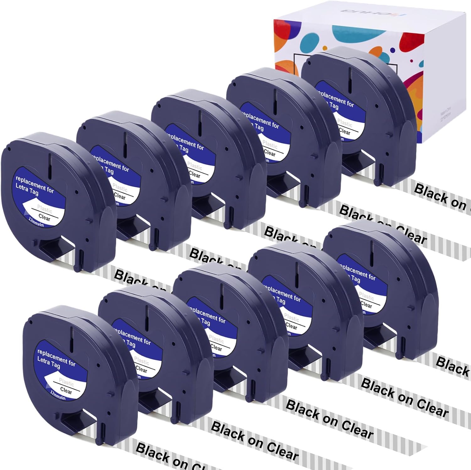 Hehua Label Maker Clear Tape Compatible for Dymo Refills Clear 16952 S0721530 Transparent Plastic Label Tape for Dymo LT-100H LT-100T Plus LT-110T QX50 2000 XR, 12mm x 4m, 10 Pack